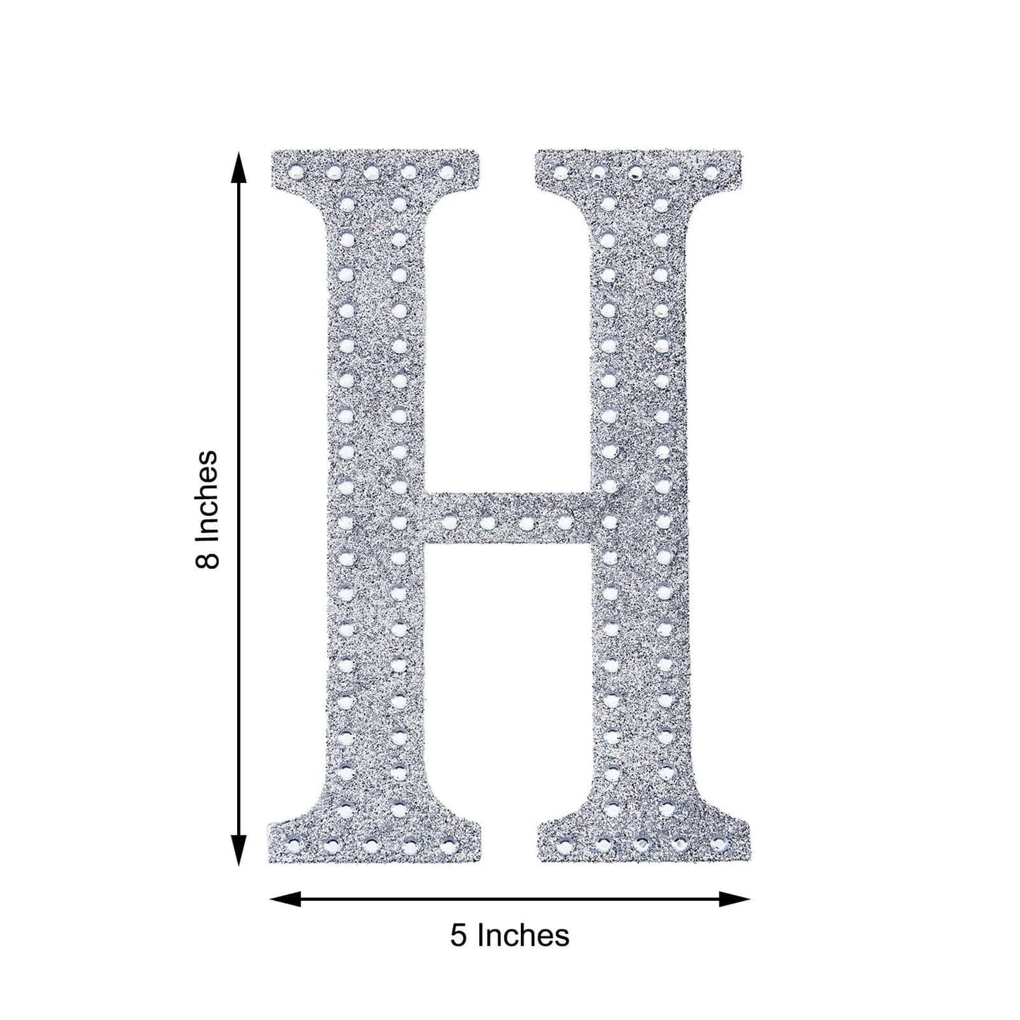 Decorative Rhinestone Alphabet "H" Letter Stickers, Glitter Adhesive Craft Letters Silver DIY Sparkle Embellishments 8"
