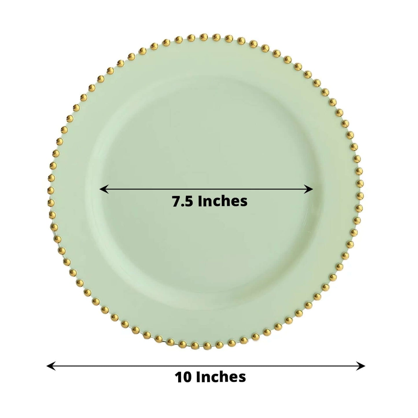 10-Pack Plastic 10" Round Dinner Plates in Sage Green with Gold Beaded Rim - Disposable Party Plates for Banquets & Festive Occasions
