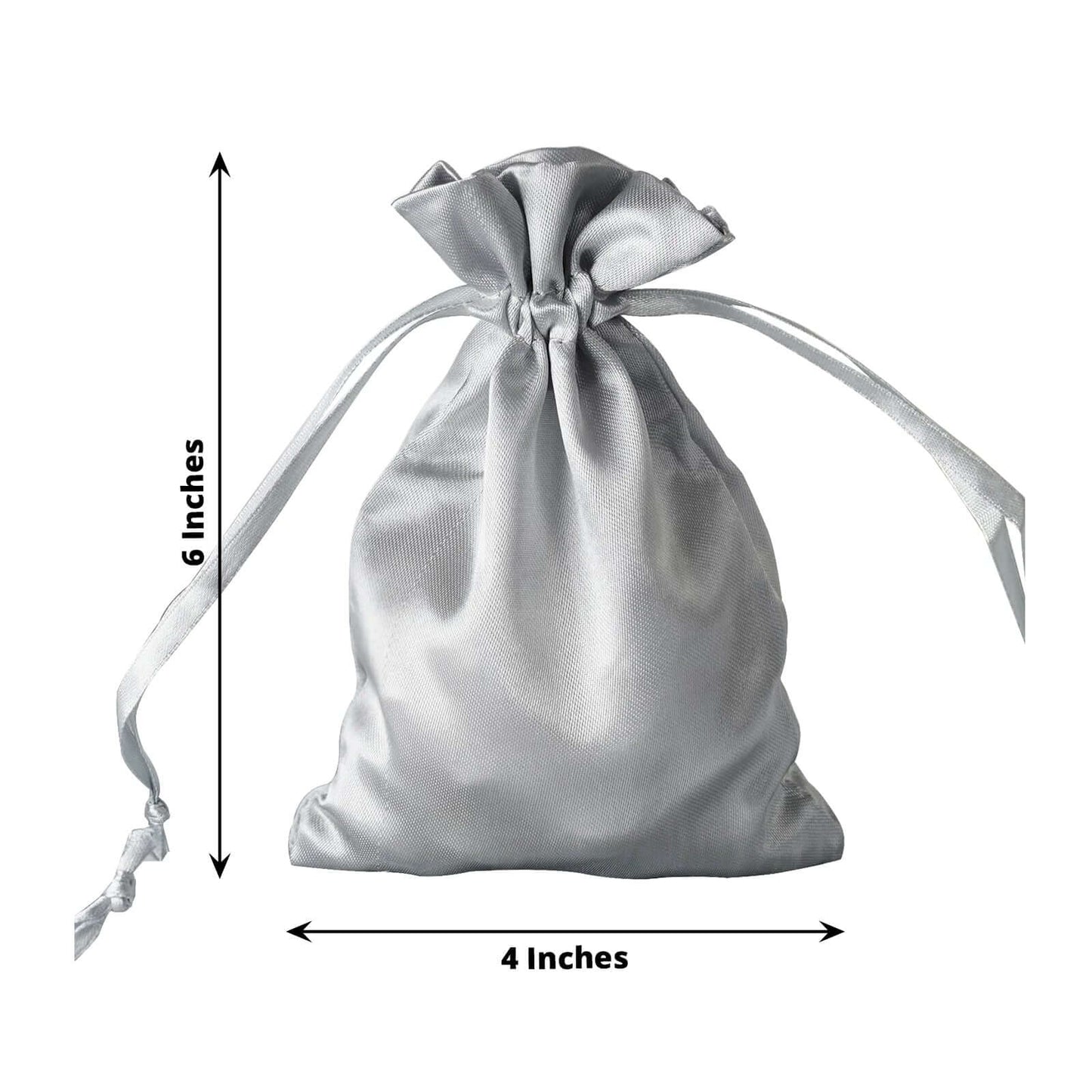 12 Pack 4"x6" Silver Satin Drawstring Wedding Party Favor Gift Bags