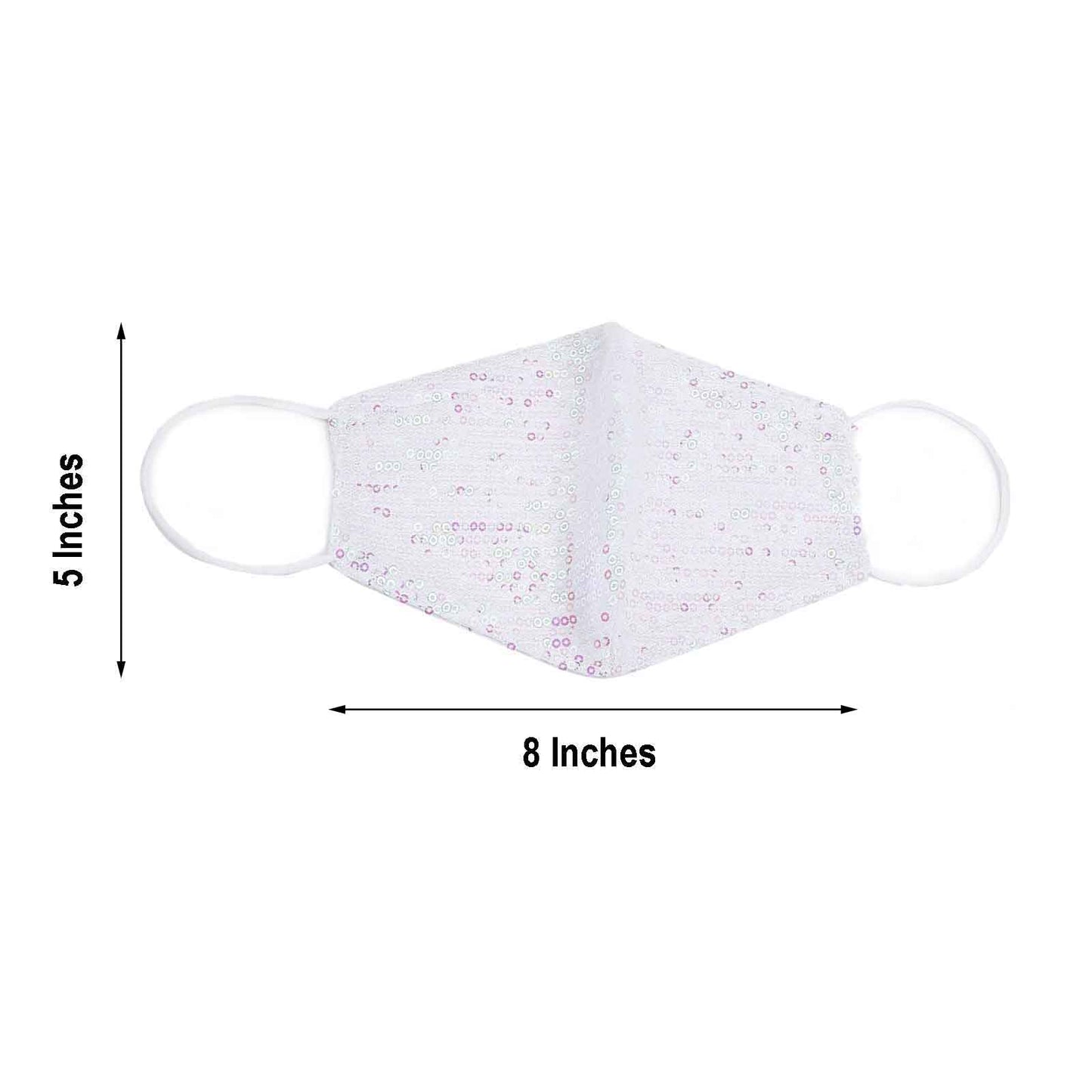 5 Pack White Sequined Cotton Fashion Face Mask, Reusable Fabric Masks With Ear Loops