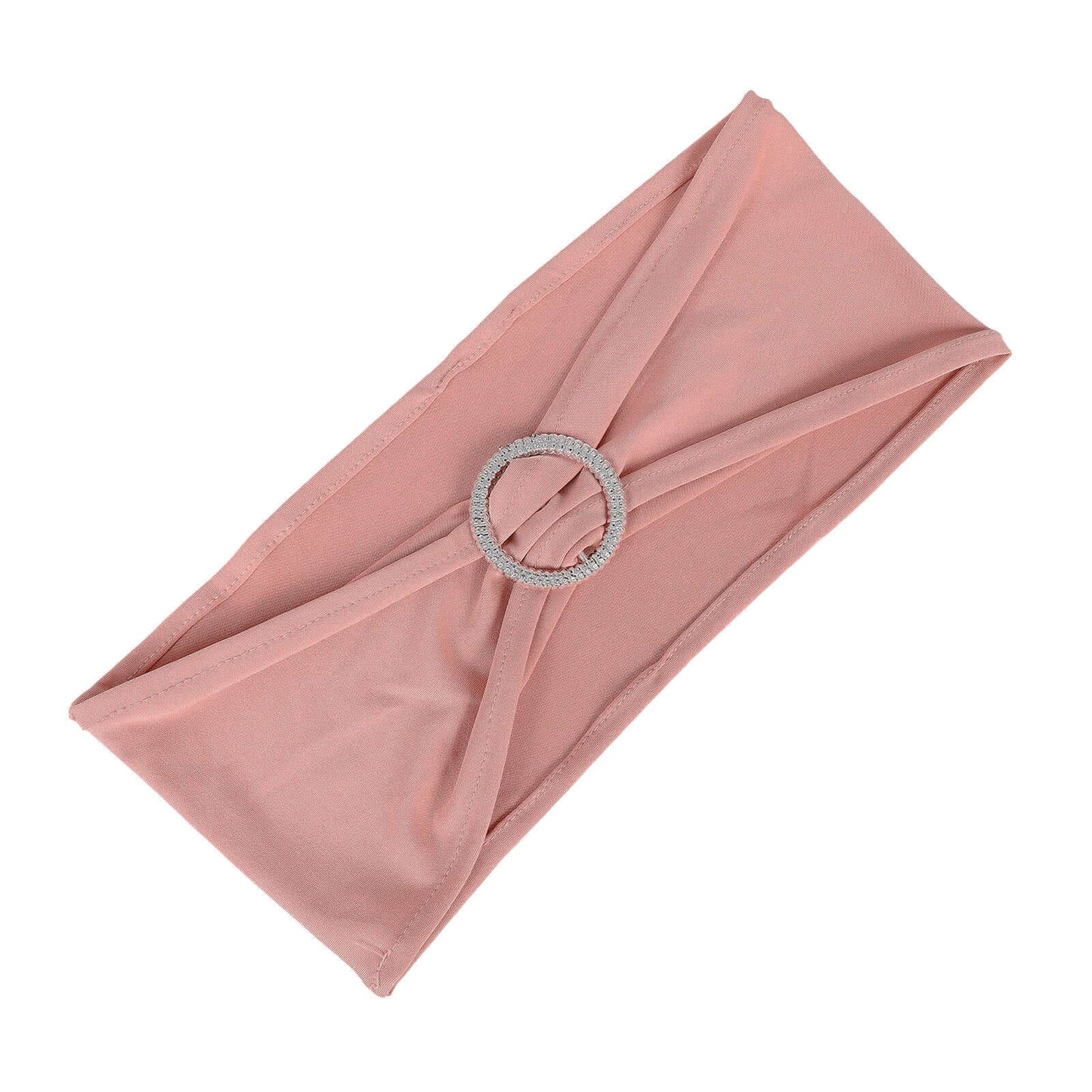 5 Pack Stretch Spandex Chair Sashes Dusty Rose - Reusable Chair Bands with Silver Diamond Ring Slide Buckle 5"x14"