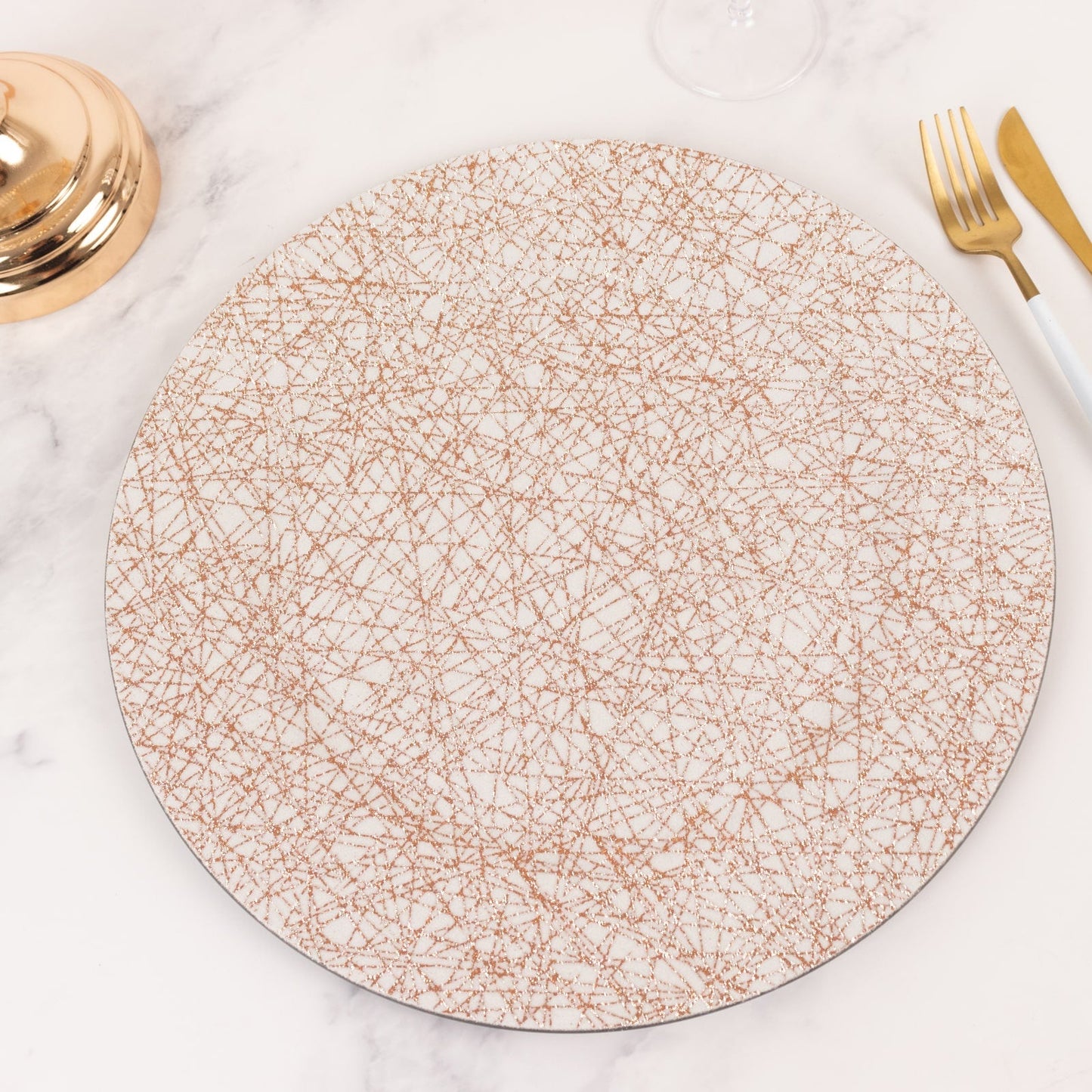 6-Pack Acrylic Round Charger Plates 13" in Rose Gold with Glitter Abstract Lines Pattern, Decorative Dinner Party Charger Tableware