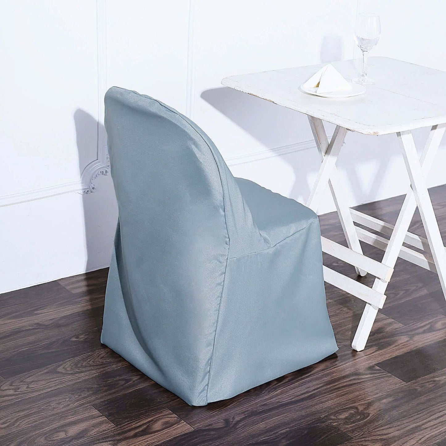 10 Pack Polyester Chair Covers for Folding Chairs Dusty Blue - Wrinkle-Free Stain-Resistant Slip-On Slipcovers