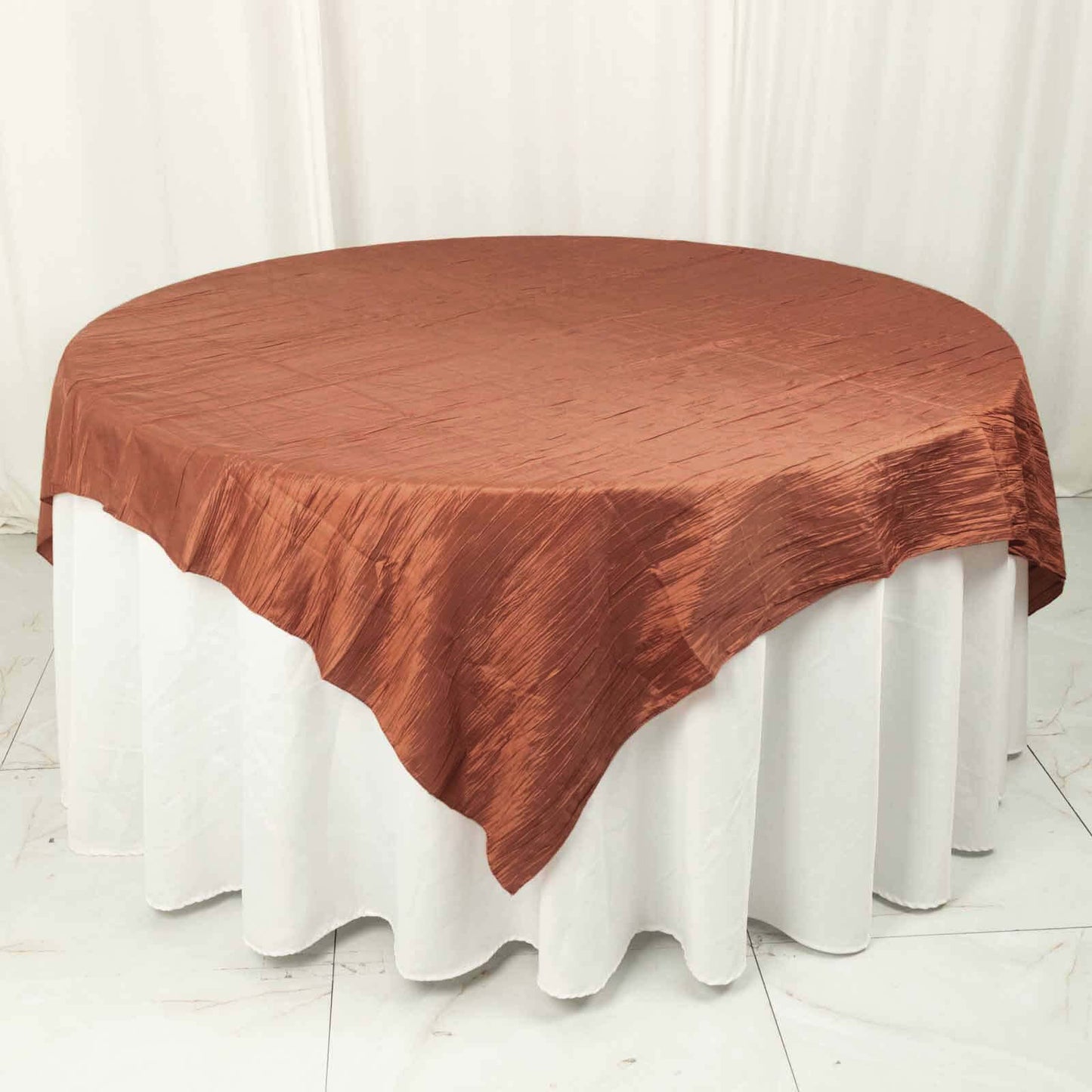 Taffeta 72"x72" Table Overlay Square Tablecloth Terracotta (Rust) - Accordion Crinkle Table Cover