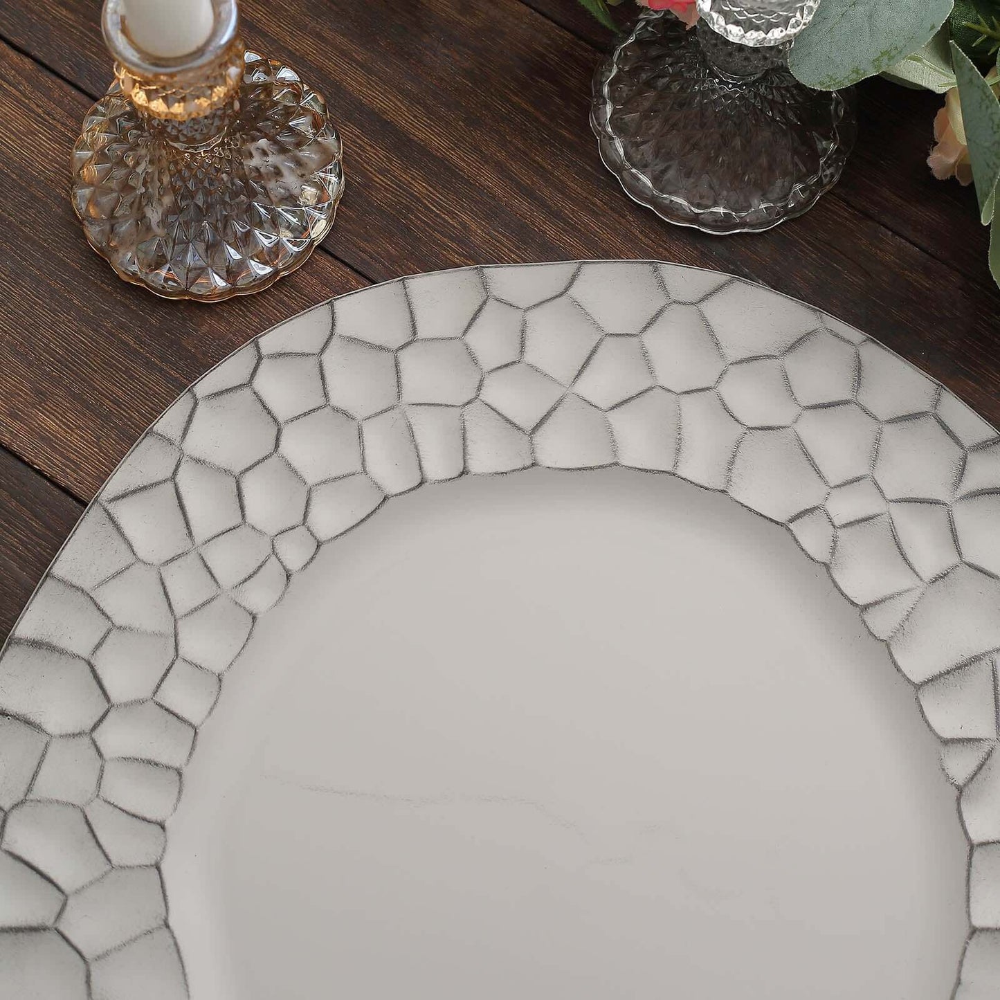 6-Pack Round Charger Plates 13" in Gray with Hammered Rim, Matte Finish Modern Dinner Charger Tableware