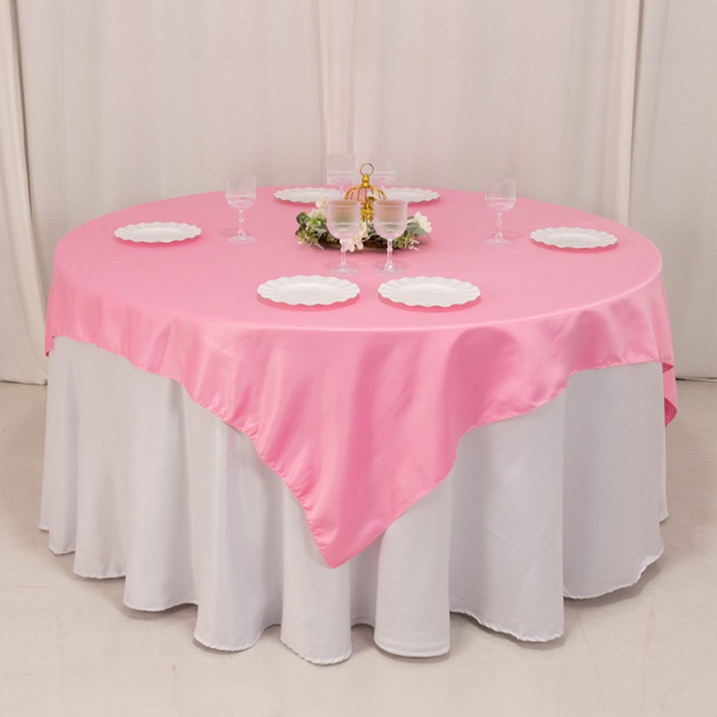 Lamour Satin 72"x72" Table Overlay Square Tablecloth Pink - Smooth Finish Table Topper