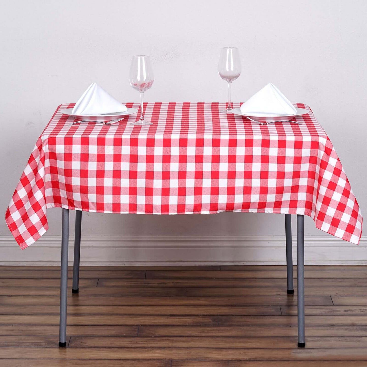 Polyester 54"x54" Square Tablecloth White/Red - Checkered Buffalo Plaid Design for Casual Table Settings