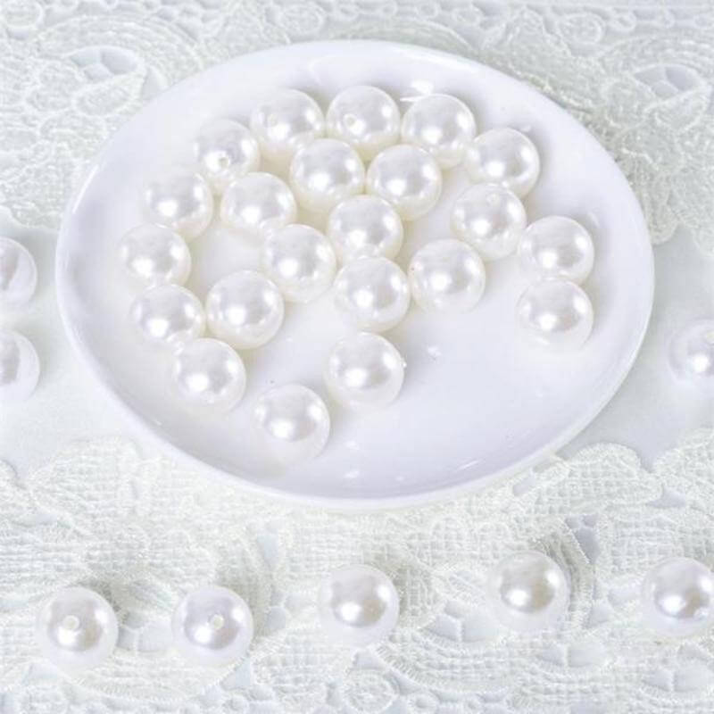 120-Pack Faux Craft Pearl Beads White - Glossy Beads with Holes for Vase Filler Jewelry Making Bridal Accessories & Event Decor 20mm