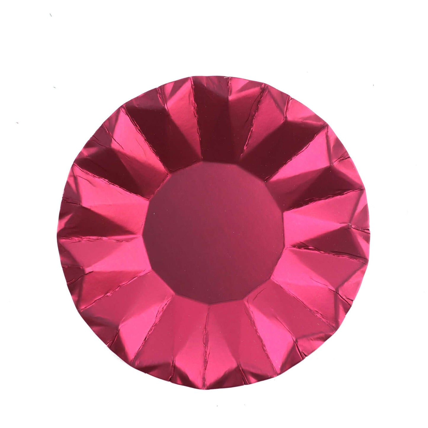 25-Pack Paper 7" Round Dessert Plates in Burgundy with Geometric Prism Rim - Disposable 400GSM Appetizer Salad Plates