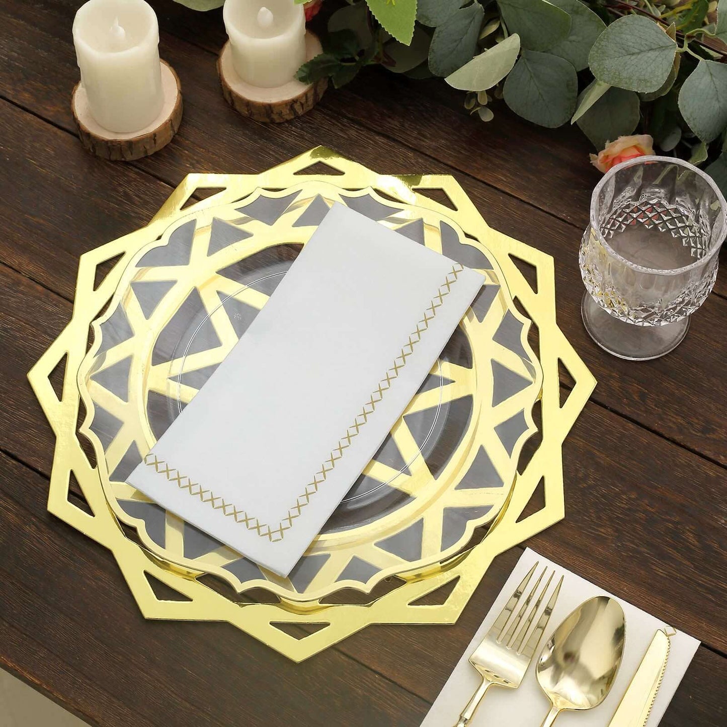 6-Pack Disposable Table Placemats in Metallic Gold Laser Cut Geometric Star Design - 700GSM Cardboard Placemats for Glamorous Table Settings 13"