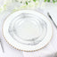 10-Pack Plastic 10" Round Dinner Plates in Clear with Silver Leaf Embossed Rim - Disposable Vintage Baroque Style Plates