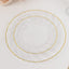 10-Pack Plastic 10" Round Dinner Plates in Clear with Gold Flair Rim - Disposable Party Plates for Upscale Banquets & Special Occasions