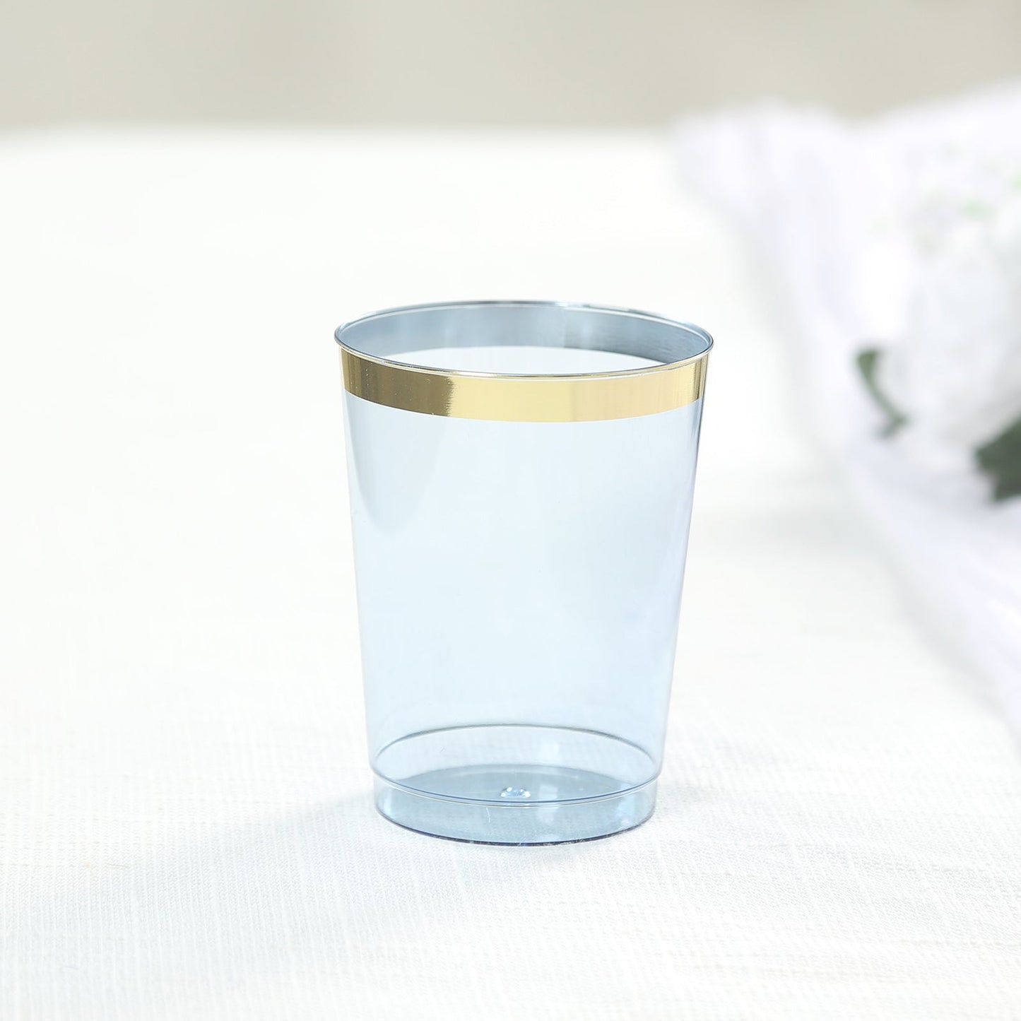 25-Pack Plastic Tumbler Cups Transparent Dusty Blue with Gold Rim - Stylish Disposable Party Glasses 10oz