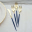 24-Pack Plastic Flatware Set in Metallic Gold with Royal Blue Handle - Heavy Duty Disposable Modern Silverware 8"