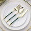24-Pack Plastic Utensil Set with Roman Column Handle Gold/Hunter Emerald Green - Disposable Silverware