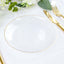 10-Pack Plastic 7" Round Dessert Appetizer Plates in Clear Hammered Design with Gold Rim - Modern Disposable Salad Plates