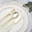 24-Pack Plastic Utensil Set with Modern Hollow Handle Design Gold - Disposable Silverware 7" for Parties