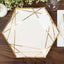 25-Pack Paper 9" Hexagon Dinner Plates in White with Gold Geometric Lines & Rim