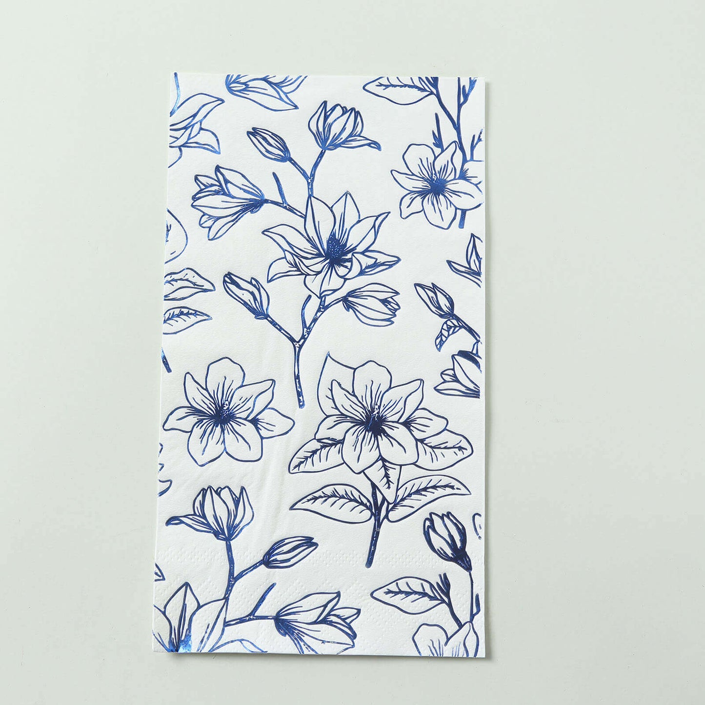 50-Pack Paper Dinner Napkins White with Blue Magnolia Flowers Print 2-Ply - Disposable Soft Napkins for Parties