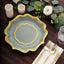 25-Pack Paper Dinner Plates in Sage Green with Gold Scallop Rim - Disposable 300GSM Party Plates 10"