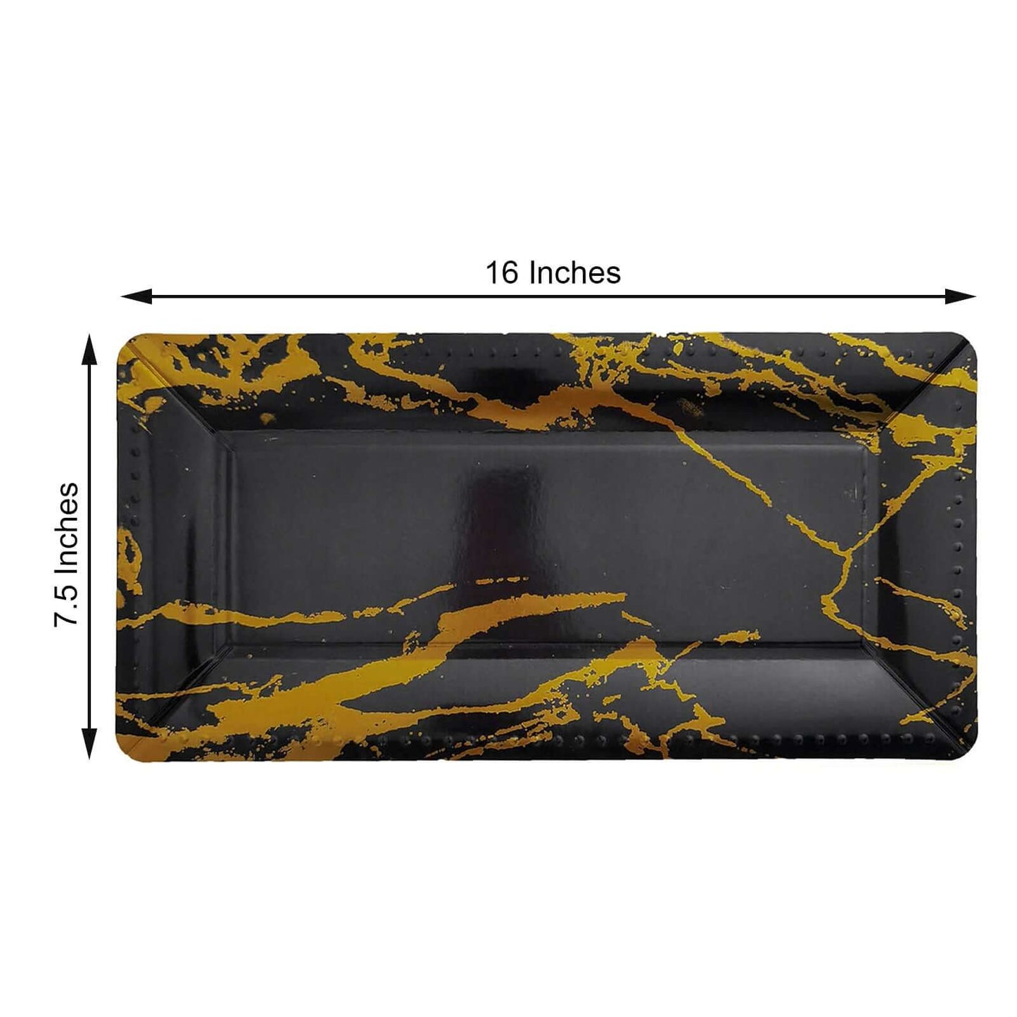 10-Pack Paper 16" Rectangle Serving Trays Black/Gold - Durable 1100GSM Disposable Food Platters with Modern Marble Design for Dessert Tables & Food Stations