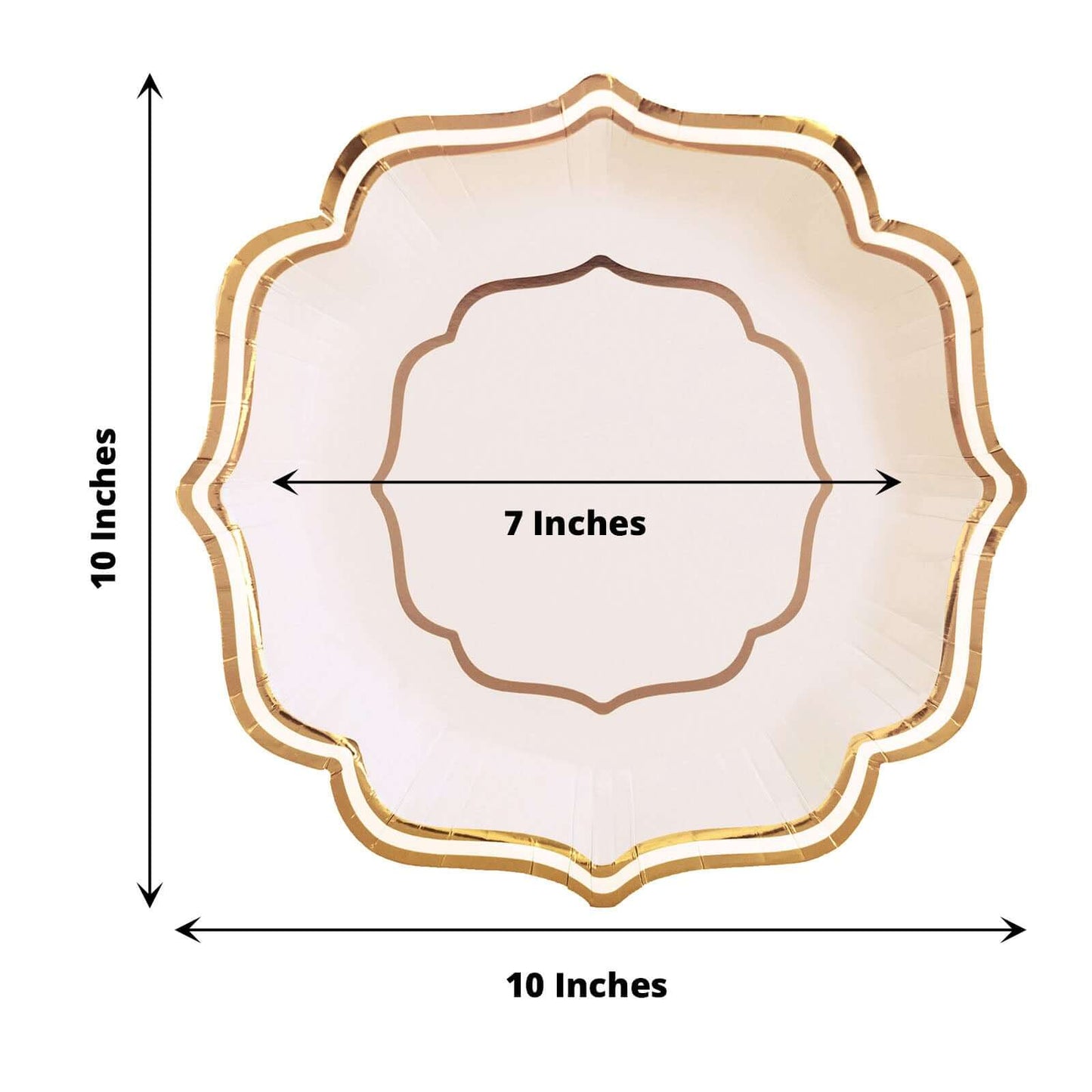 25-Pack Paper Dinner Plates in White with Gold Scallop Rim - Disposable 300GSM Party Plates for Classy Banquets & Celebrations 10"