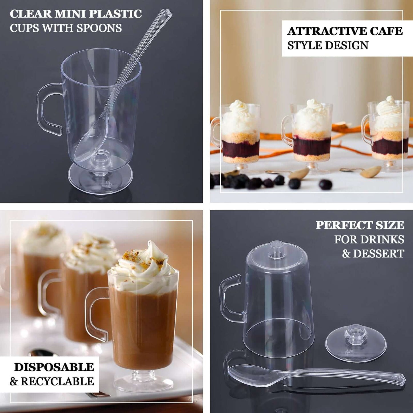 24-Pack Plastic Mini Coffee Cups Clear with Spoons - Ideal for Espresso 2oz