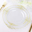 10-Pack Plastic 8" Round Dessert Plates in Clear with Gold Leaf Embossed Rim - Disposable Vintage Baroque Style Salad Plates