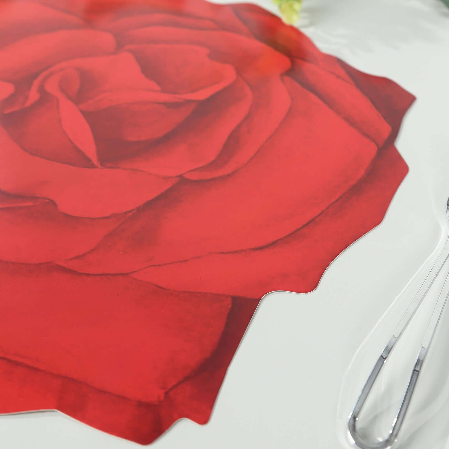 10-Pack Disposable Table Placemats with Red Rose Flower Design - 400GSM Floral Cardboard Placemats for Romantic Themes & Garden Parties 14"