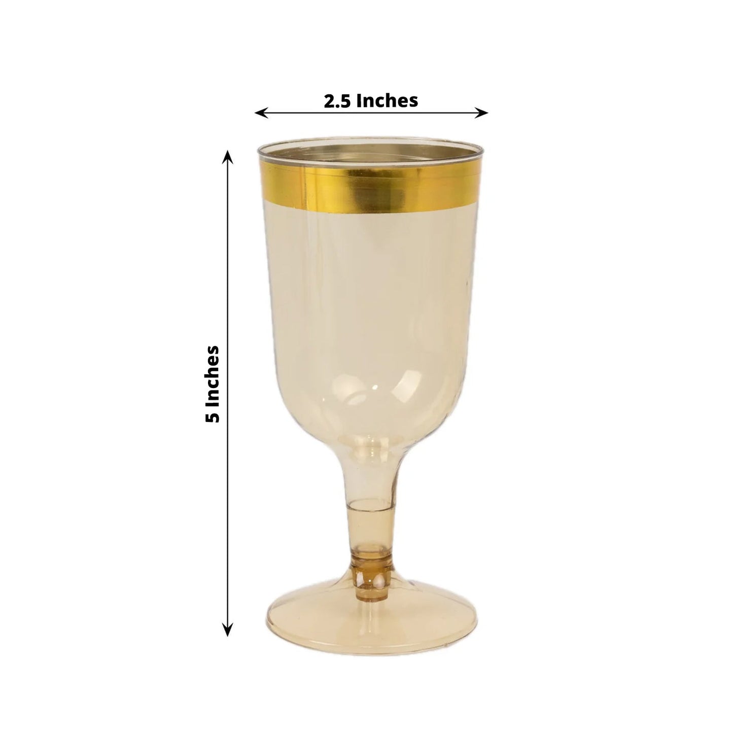 12 Pack Plastic Short Stem Wine Glasses Transparent Gold/Gold Rim - Stylish Disposable Drinkware 6oz