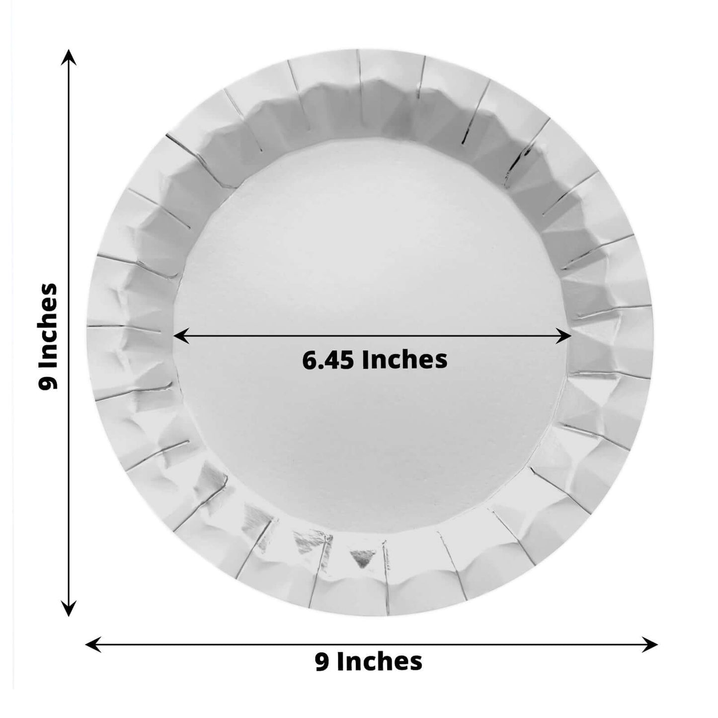 25-Pack Paper 9" Round Dinner Plates in Metallic Silver with Geometric Prism Rim - Disposable 400GSM Party Plates