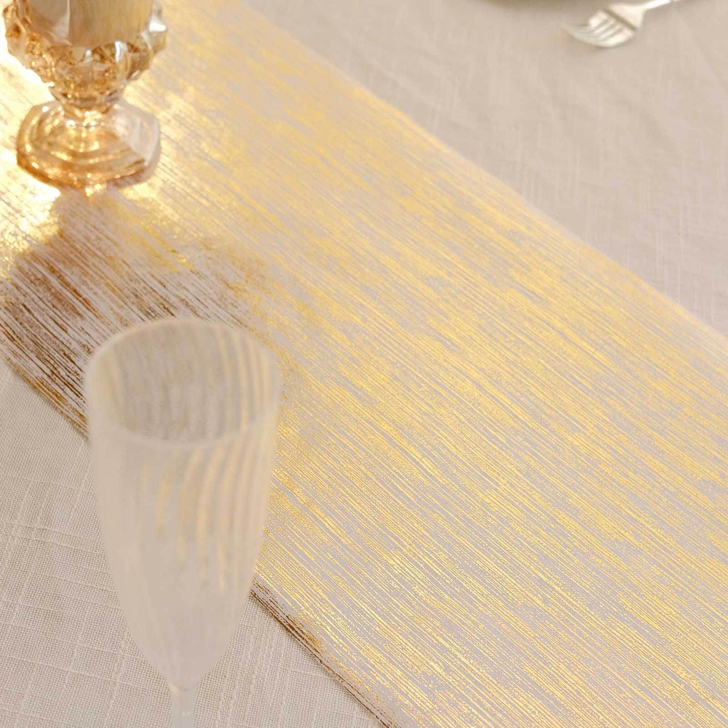 Disposable Table Runner Roll 11"x108" Metallic Gold Faux Suede Print - Stylish Non-Woven Event Decoration