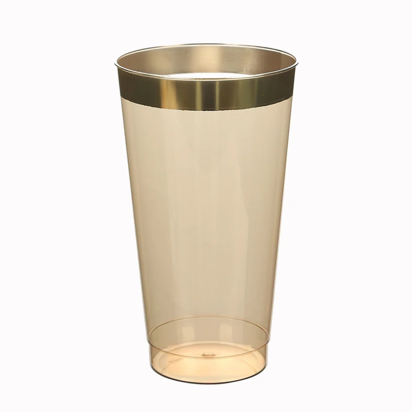 12-Pack Plastic Party Cups Transparent Amber Gold with Gold Rim - Durable Disposable Tumblers for Drinks 17oz 5.5"