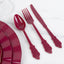 72 Pcs Plastic Silverware Set in Baroque Style Burgundy - Heavy Duty Disposable Knife, Fork, and Spoon Set