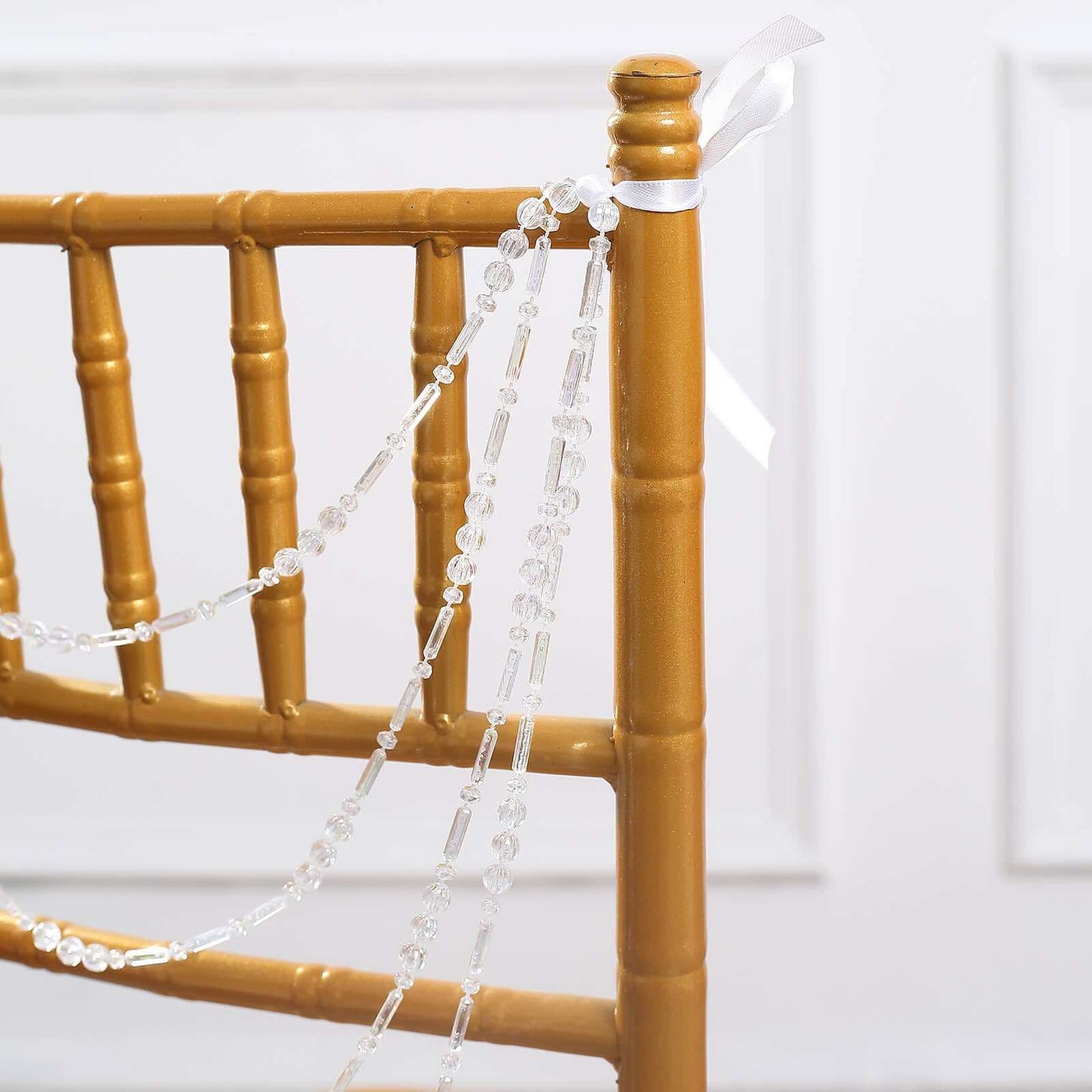 Faux Pearl Beaded 16" Chair Back Garland Sash Iridescent Gatsby-Inspired Style - Pre-Tied Chic Wedding Decor for Chiavari Chairs