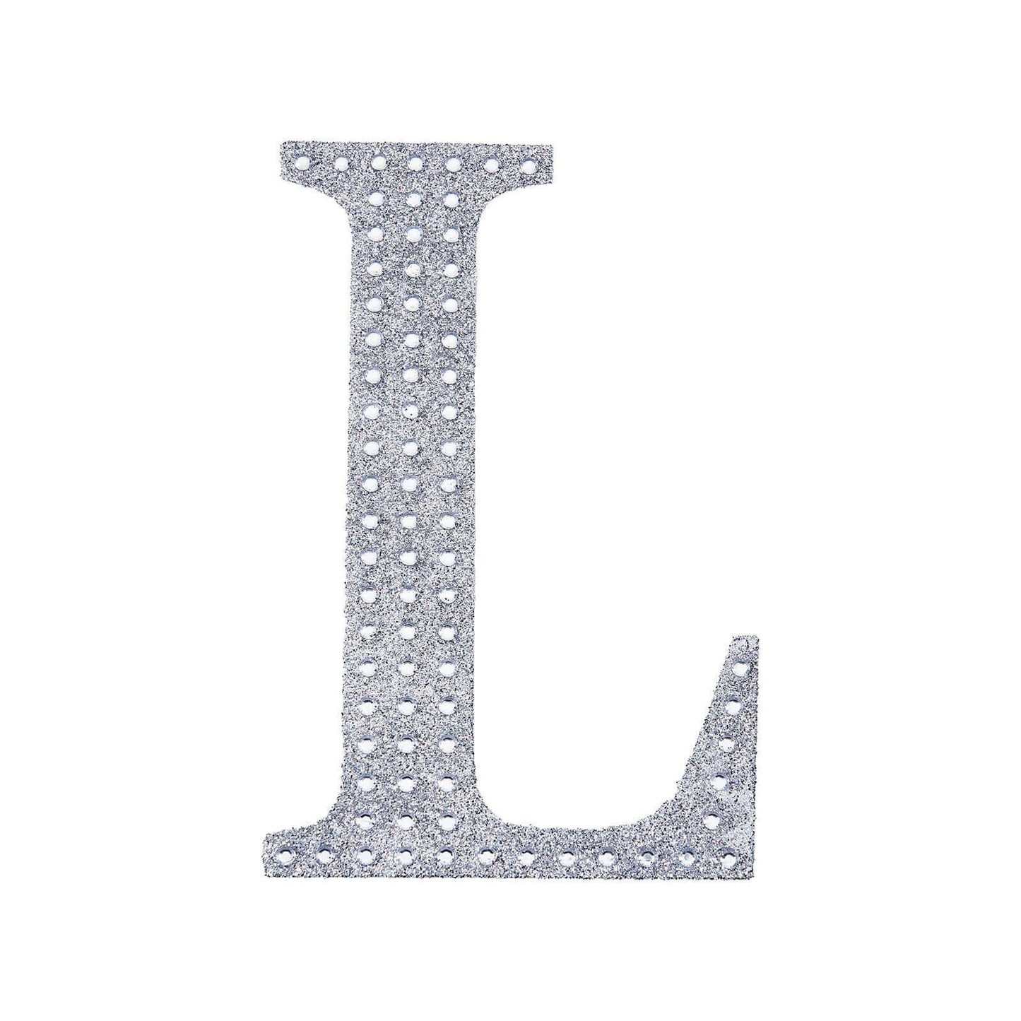 Decorative Rhinestone Alphabet "L" Letter Stickers, Glitter Adhesive Craft Letters Silver DIY Sparkle Embellishments 6"