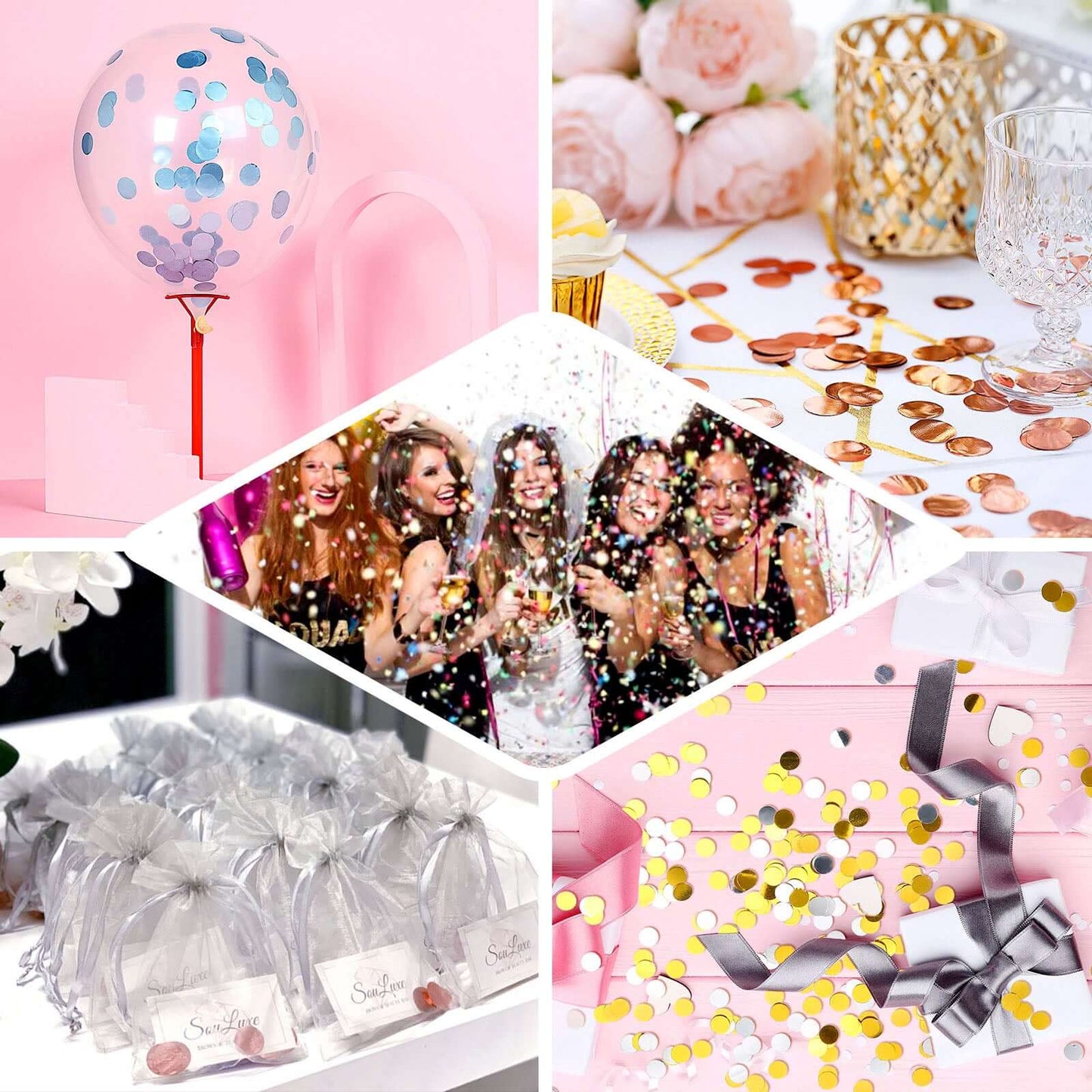 Metallic Round Party Confetti 18G Bag Silver Foil, Balloon Table Confetti Glitter Dots for Festive Weddings Baby Bridal Showers & Events