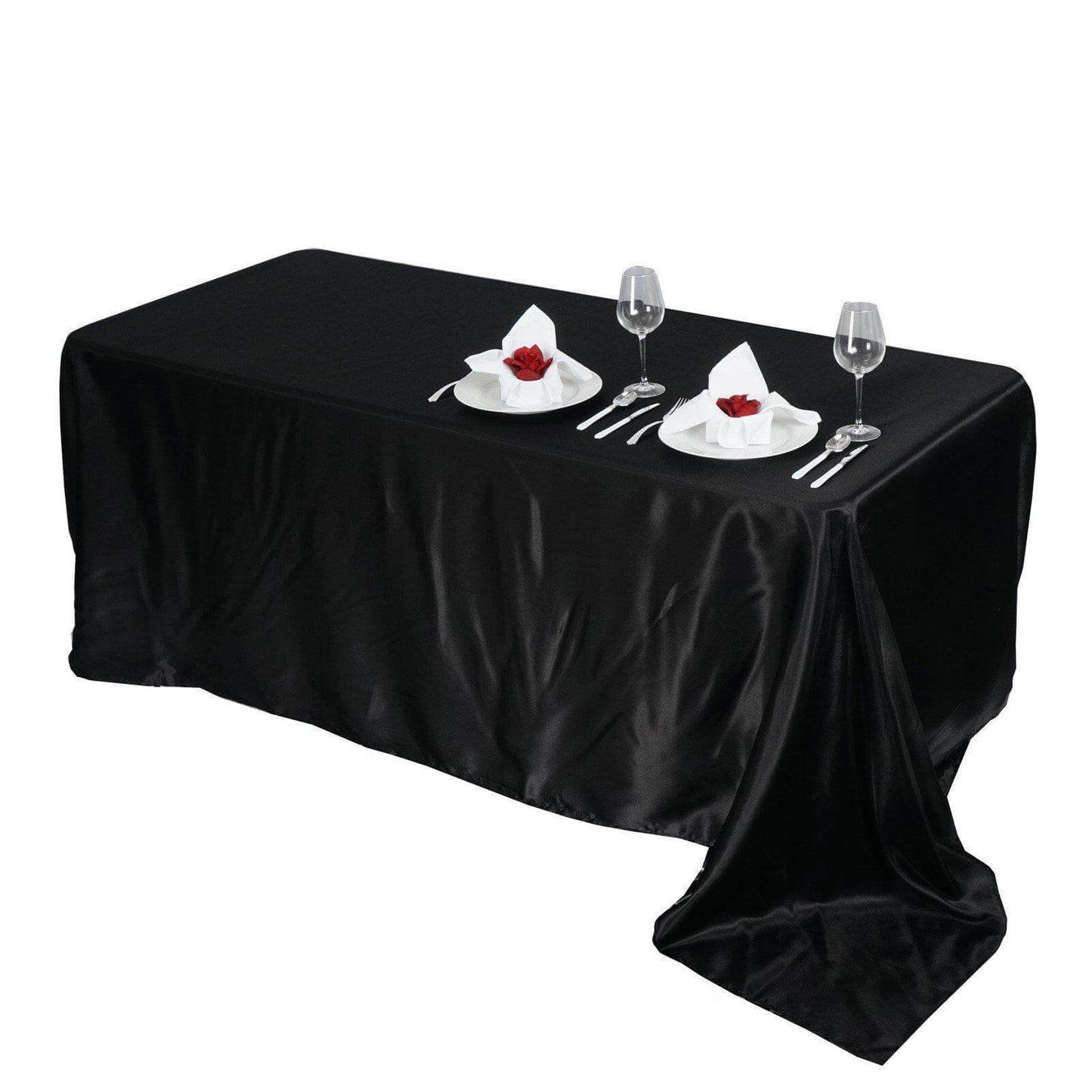 Satin Rectangular 90"x156" Tablecloth Black - Seamless Stylish Table Cover for Wedding & Event Decoration