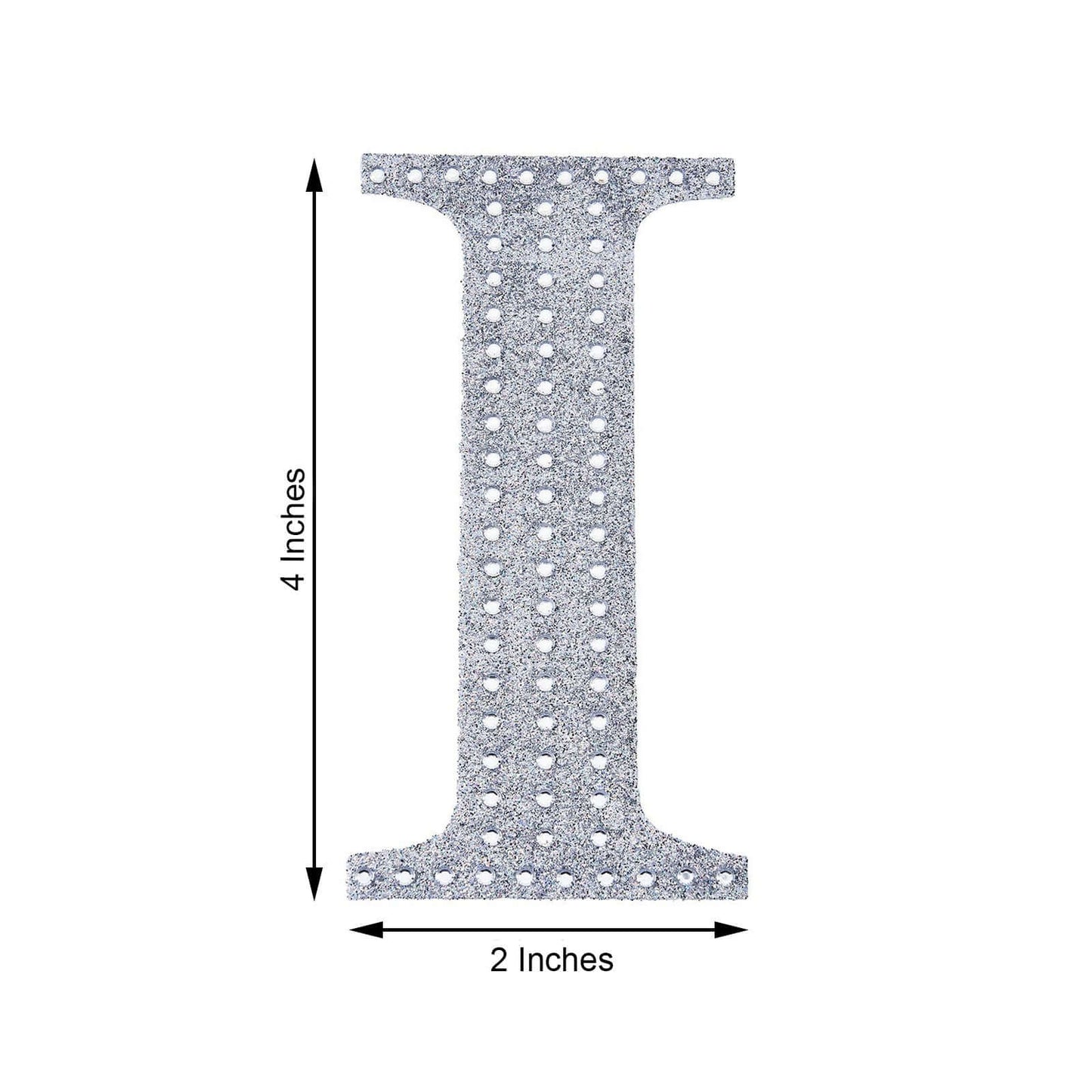 Decorative Rhinestone Alphabet "I" Letter Stickers, Glitter Adhesive Craft Letters Silver DIY Sparkle Embellishments 4"