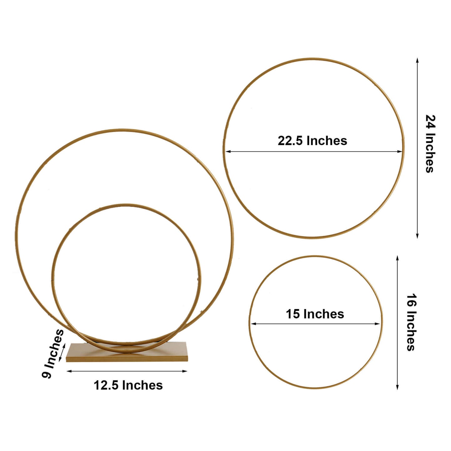 Double Hoop Flower Stand Metal Gold - Wedding Table Centerpiece for Receptions 24" & 16"