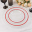 10-Pack Plastic 7" Round Appetizer Plates in Clear with Red Rim - Sleek Disposable Salad Plates for Banquets & Special Occasions