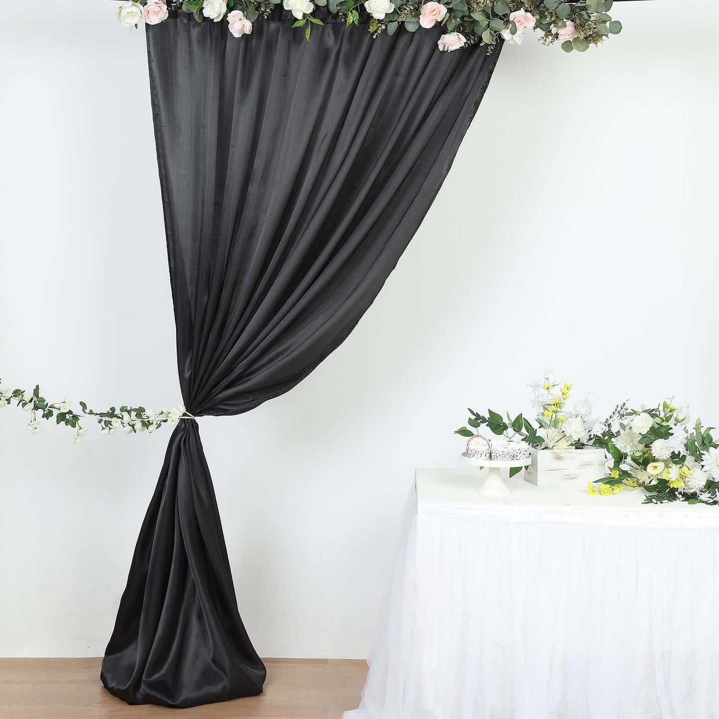 8ftx10ft Black Satin Event Curtain Drapes, Backdrop Event Panel
