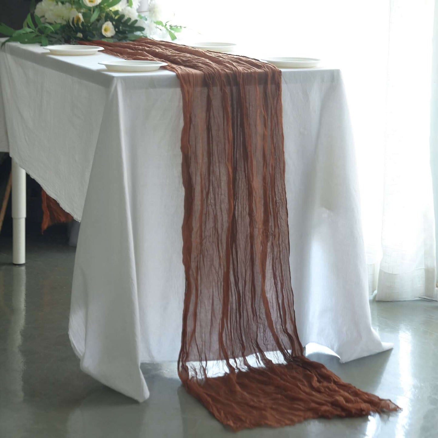 Gauze Cheesecloth 10ft Table Runner Cinnamon Brown - Rustic Boho Style