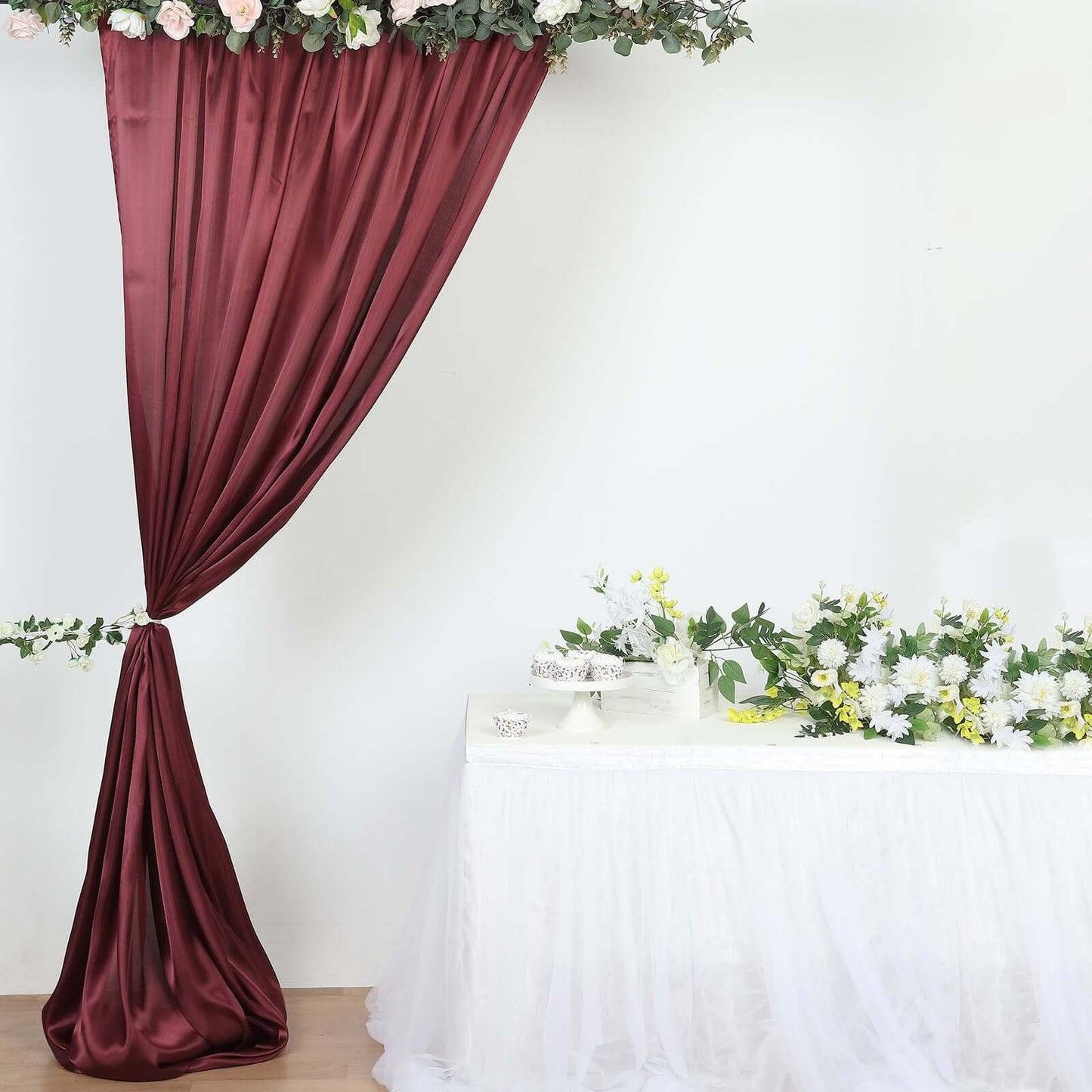 8ftx10ft Burgundy Satin Event Curtain Drapes, Backdrop Event Panel