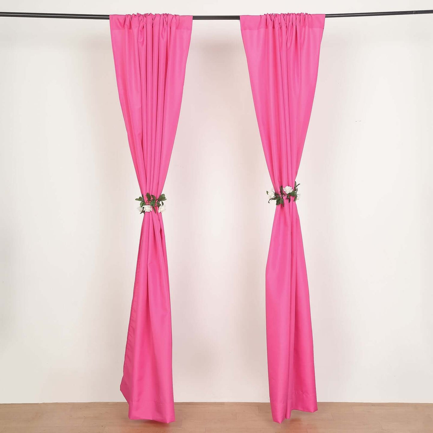 2 Pack Fuchsia Polyester Event Curtain Drapes, 10ftx8ft Backdrop Event Panels With Rod Pockets 130 GSM