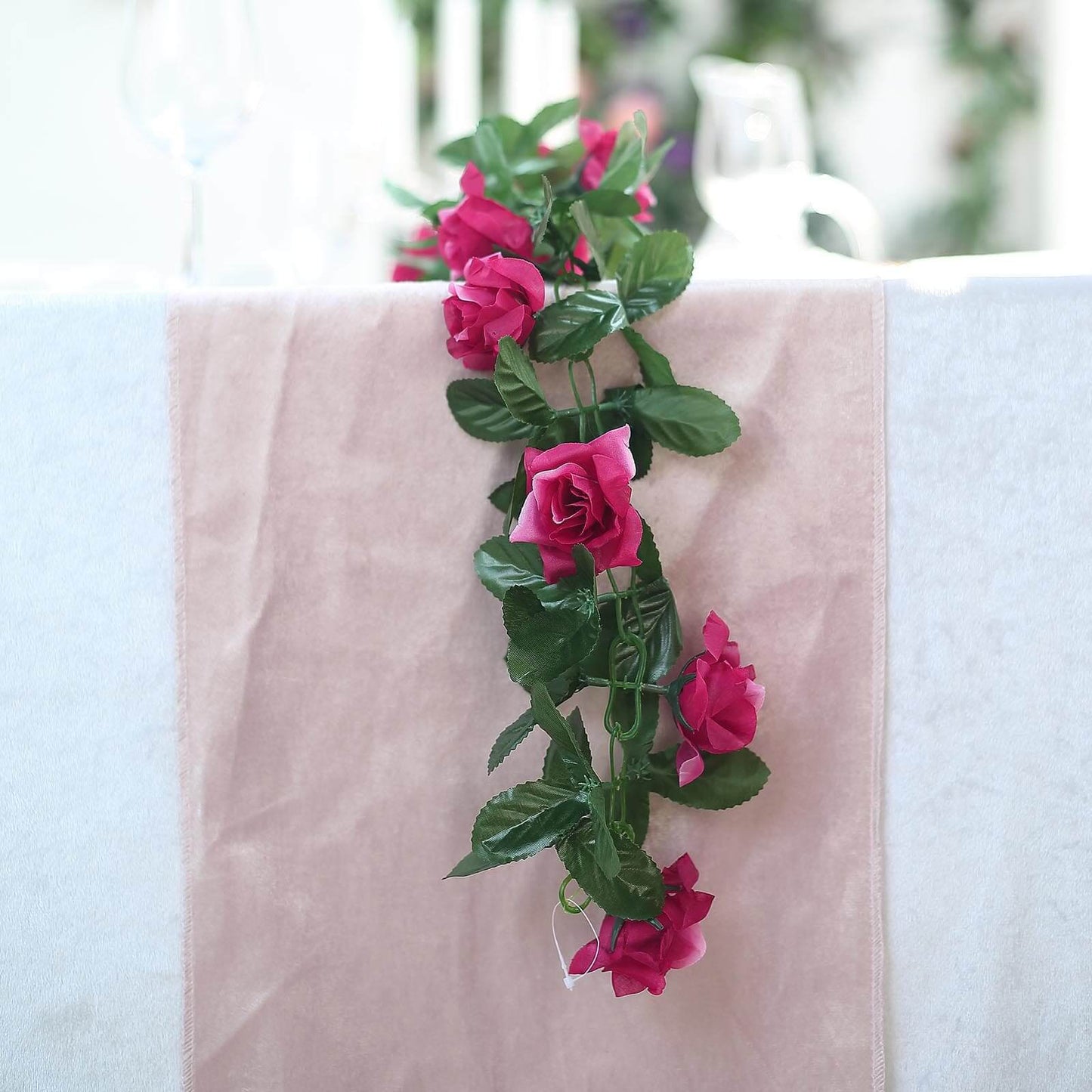 6ft Fuchsia Artificial Silk Rose Garland UV Protected Flower Chain
