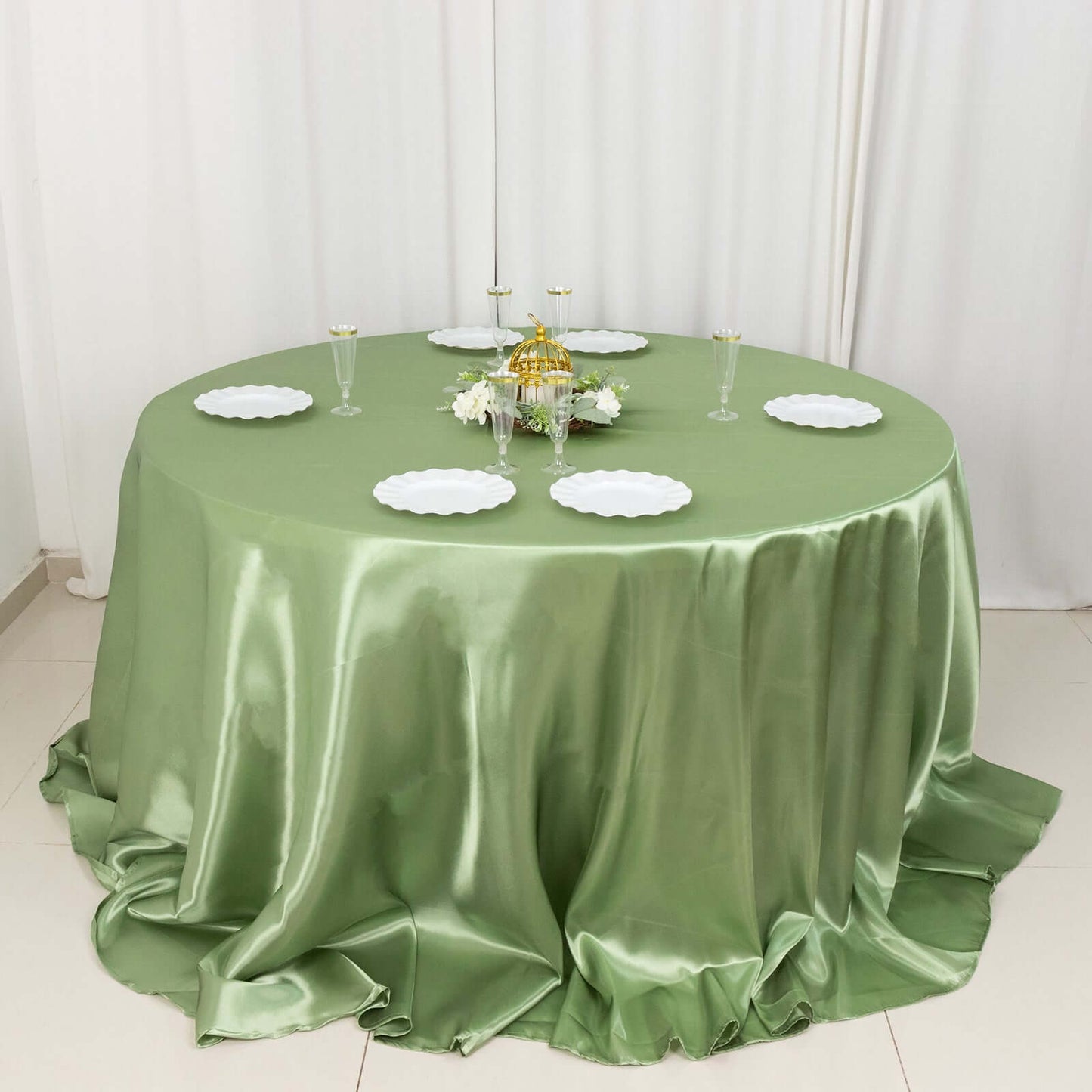 Satin 132" Round Tablecloth Sage Green - Stylish Seamless Table Cover