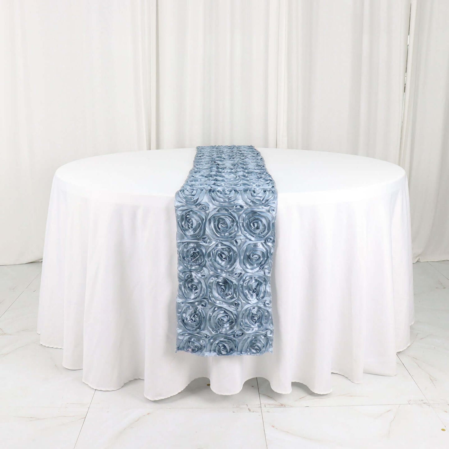Rosette Satin 14"x108" Table Runner Dusty Blue - Grandiose Design