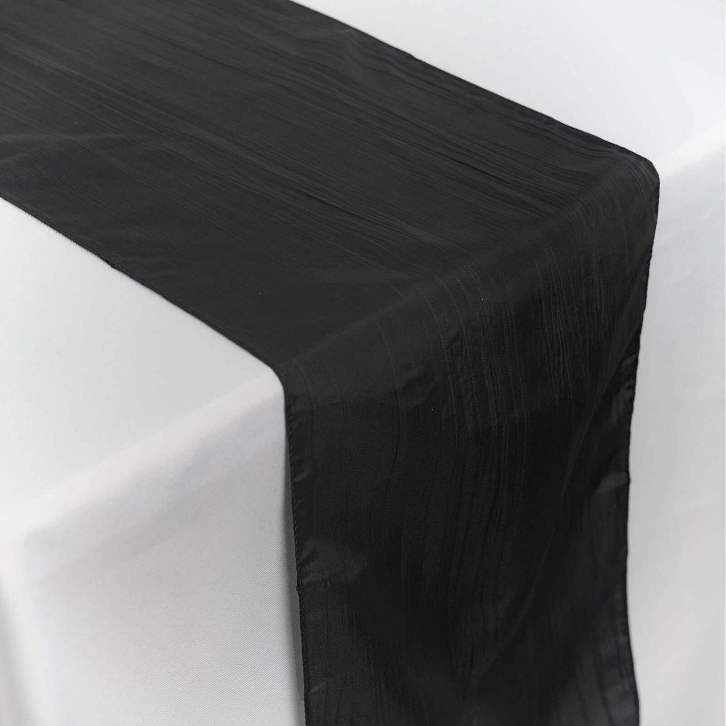 Taffeta 12"x108" Table Runner Black - Accordion Crinkle Design