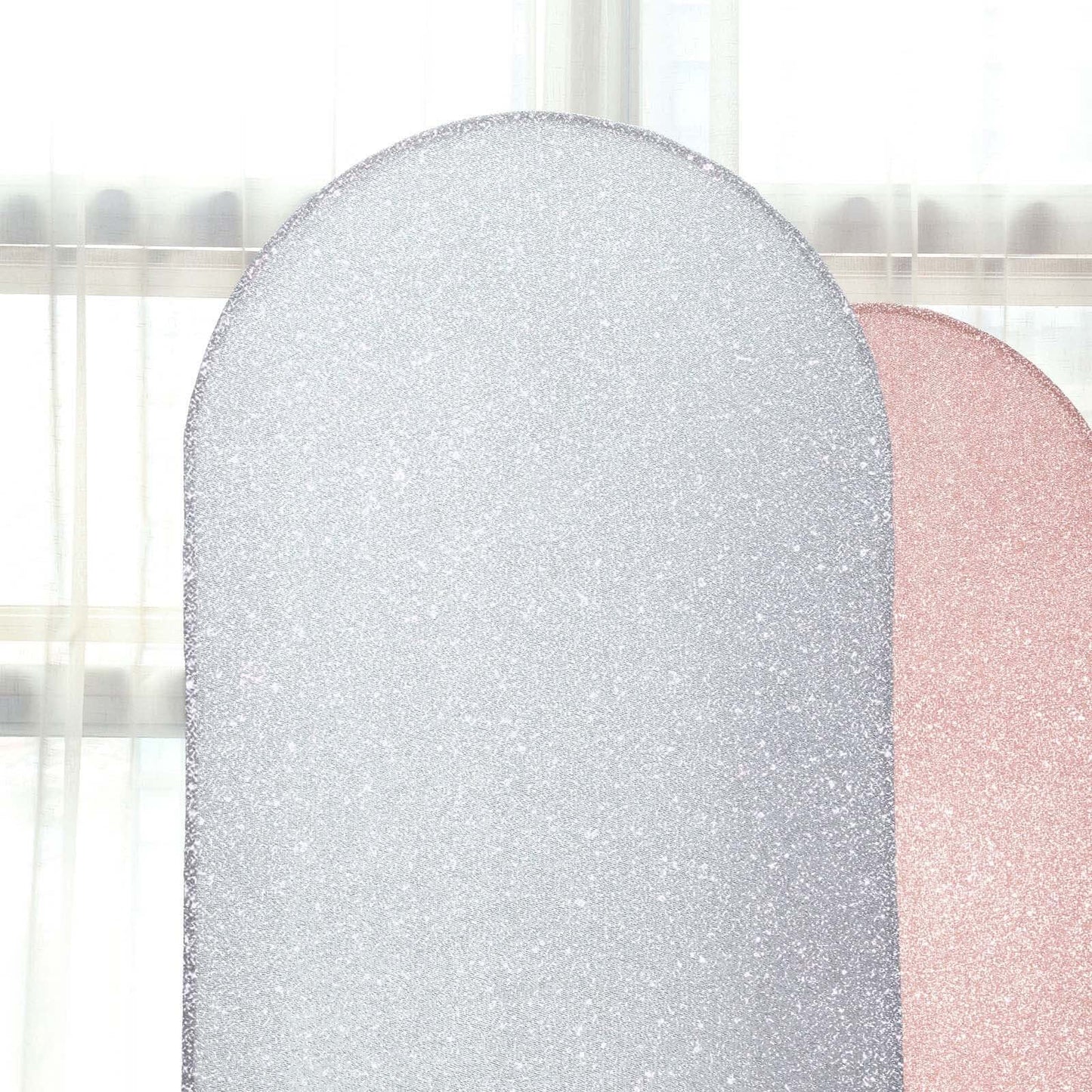 7ft Silver Shimmer Tinsel Spandex Chiara Backdrop Stand Cover For Fitted Round Top Wedding Arch